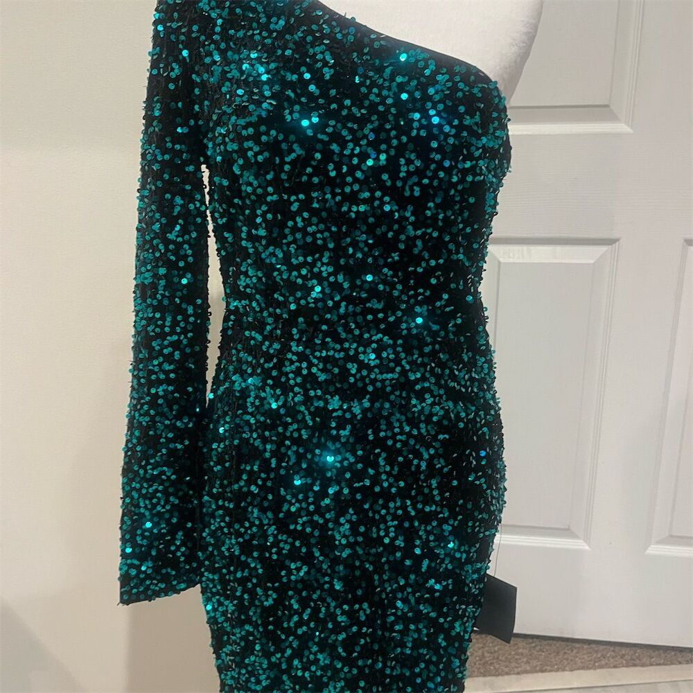 Lulus Women's‎ One Shoulder Sequin Bodycon Dress Green Party Size L NWT